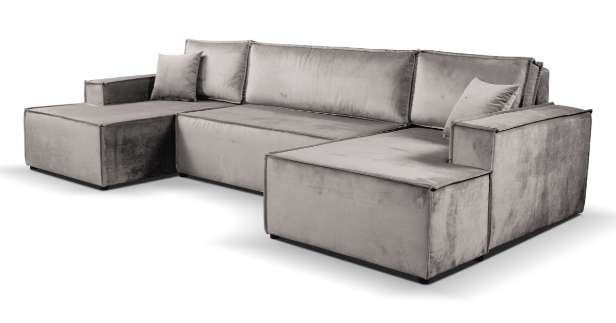Calix U shaped grey velvet corner sofa bed